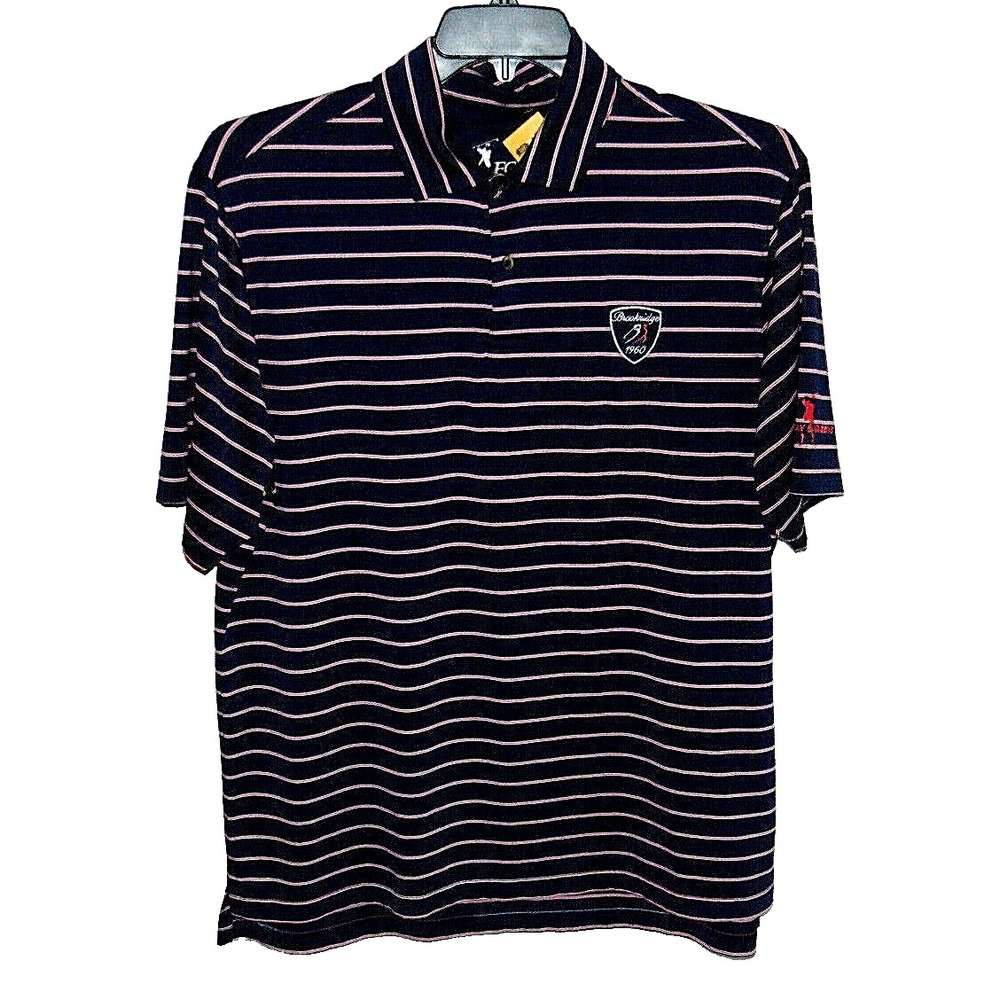 Shirt Men's Size L Golf Polo Blue Red White Striped FG TECH Made In USA